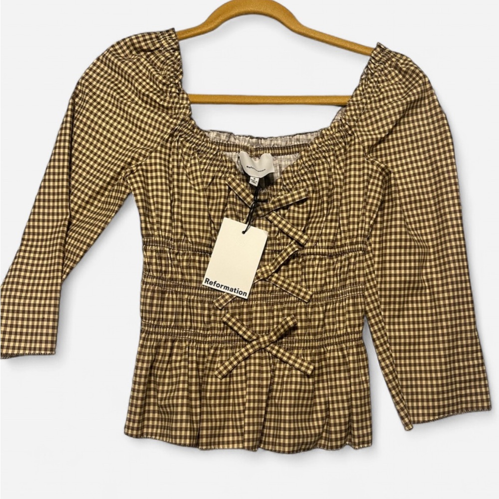 NWT Reformation Lauryn Gingham Top in Blondie Check, size 4